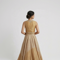 GOLD TISSUE SILK EMBROIDERED LEHENGA SET