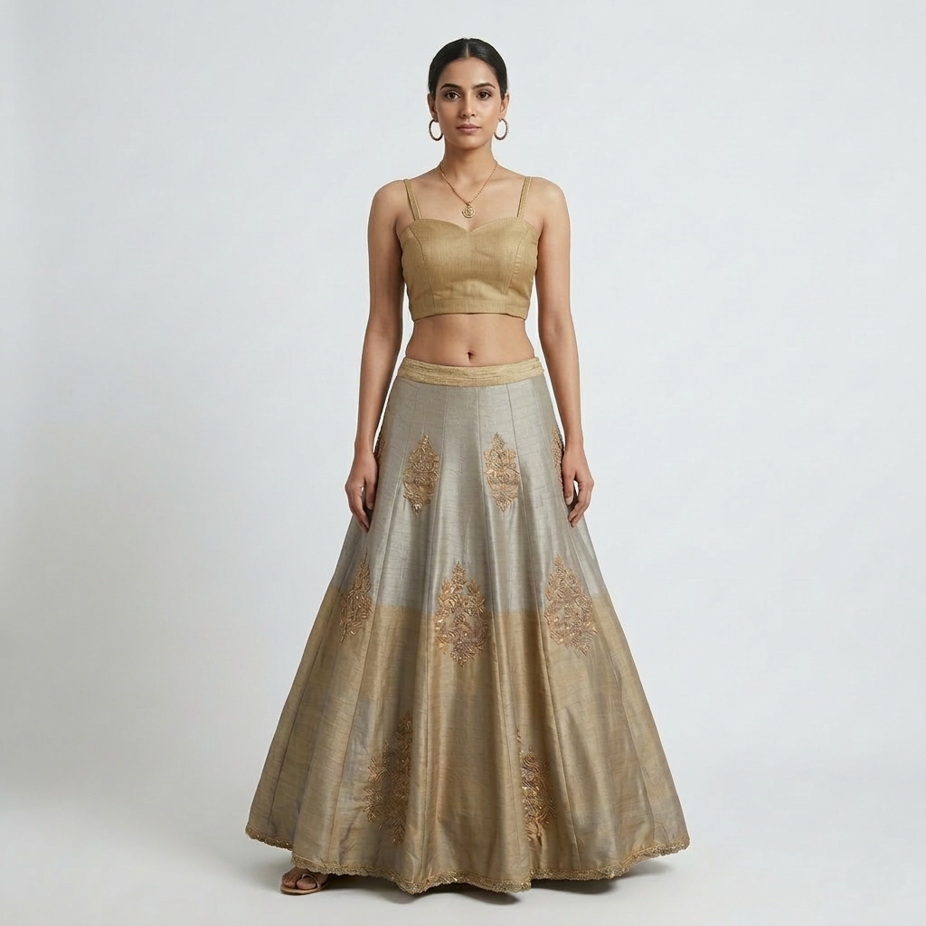 METALLIC GOLD TISSUE SILK BLAZER LEHENGA SET