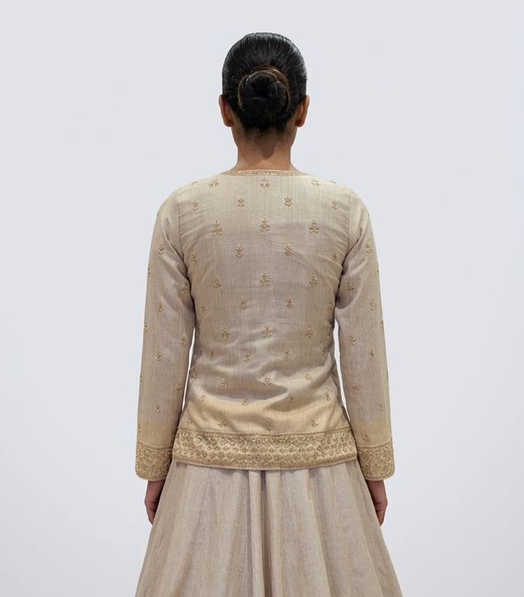BROWN TISSUE ZARDOSI EMBROIDERED LEHENGA SET