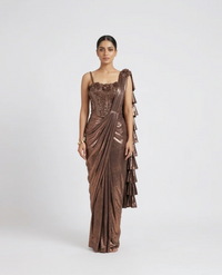 GOLD SHIMMER CORSET PRE DRAPED SAREE