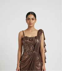 GOLD SHIMMER CORSET PRE DRAPED SAREE