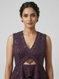 PUPRLE EMBROIDERED LONG TOP LEHENGA SET