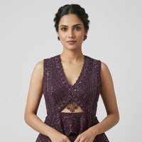 PUPRLE EMBROIDERED LONG TOP LEHENGA SET
