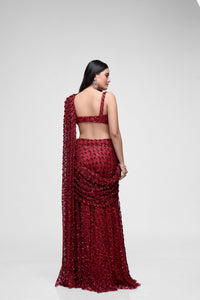 Red embroidered sequin saree set for sangeet, wedding and festive occasions