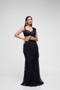 Black embroidered sequin saree set for sangeet, wedding and festive occasions