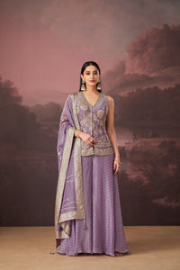LILAC BANARASI EMBROIDERED TISSUE SILK SHARARA SET | Nishly Fashion House