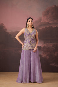 LILAC BANARASI EMBROIDERED TISSUE SILK SHARARA SET | Nishly Fashion House