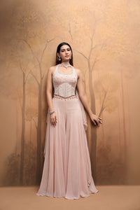 Ace Lucknowi embroidered corset top and sharara set for women festive wear