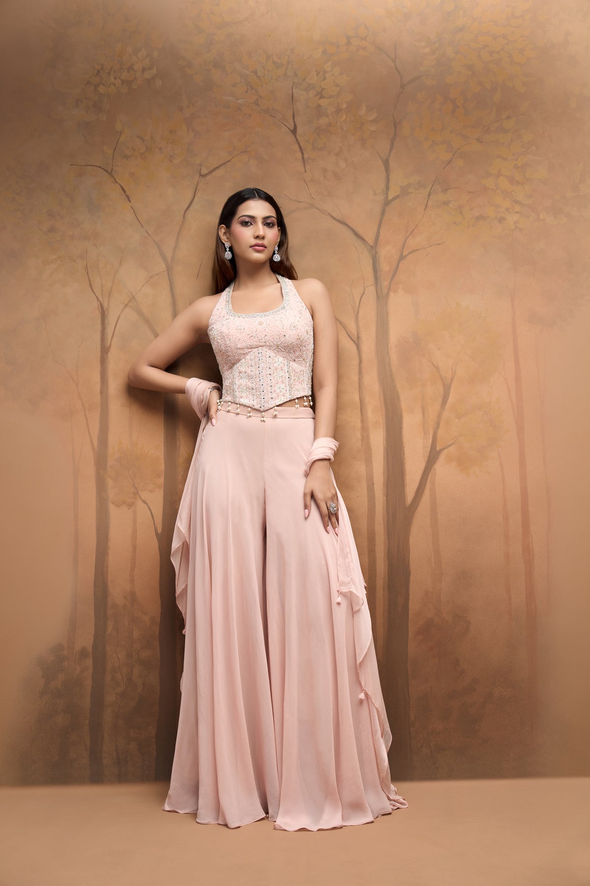 Ace Lucknowi embroidered corset sharara set front view with intricate embroidery