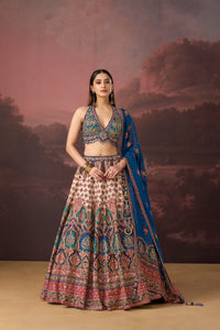BLUE PRINTED SILK LEHENGA SET WITH SEQUINS EMBROIDERY | Nishly Fashion House