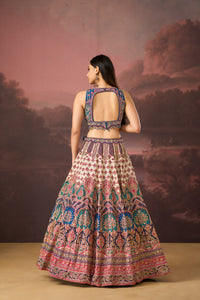 BLUE PRINTED SILK LEHENGA SET WITH SEQUINS EMBROIDERY | Nishly Fashion House