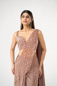 MOUSSE SEQUINS AND BEADS EMBROIDERED PRE DRAPED SAREE SET | Nishly Fashion House