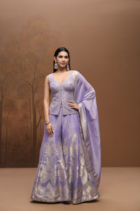 Lilac tissue silk embroidered salwar kameez set for wedding and festive wear