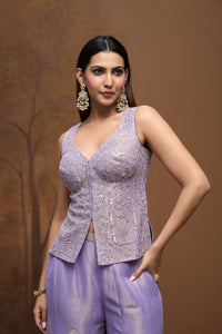 Designer lilac tissue silk salwar kameez set for Indian wedding and reception wear