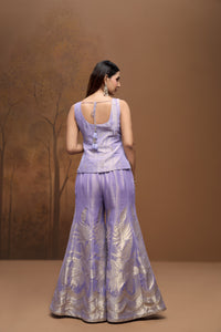 Lilac embroidered salwar suit in tissue silk for festive, wedding and party wear