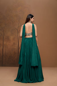 Green mirror embellished halter neck lehenga for mehendi, sangeet and festive party wear