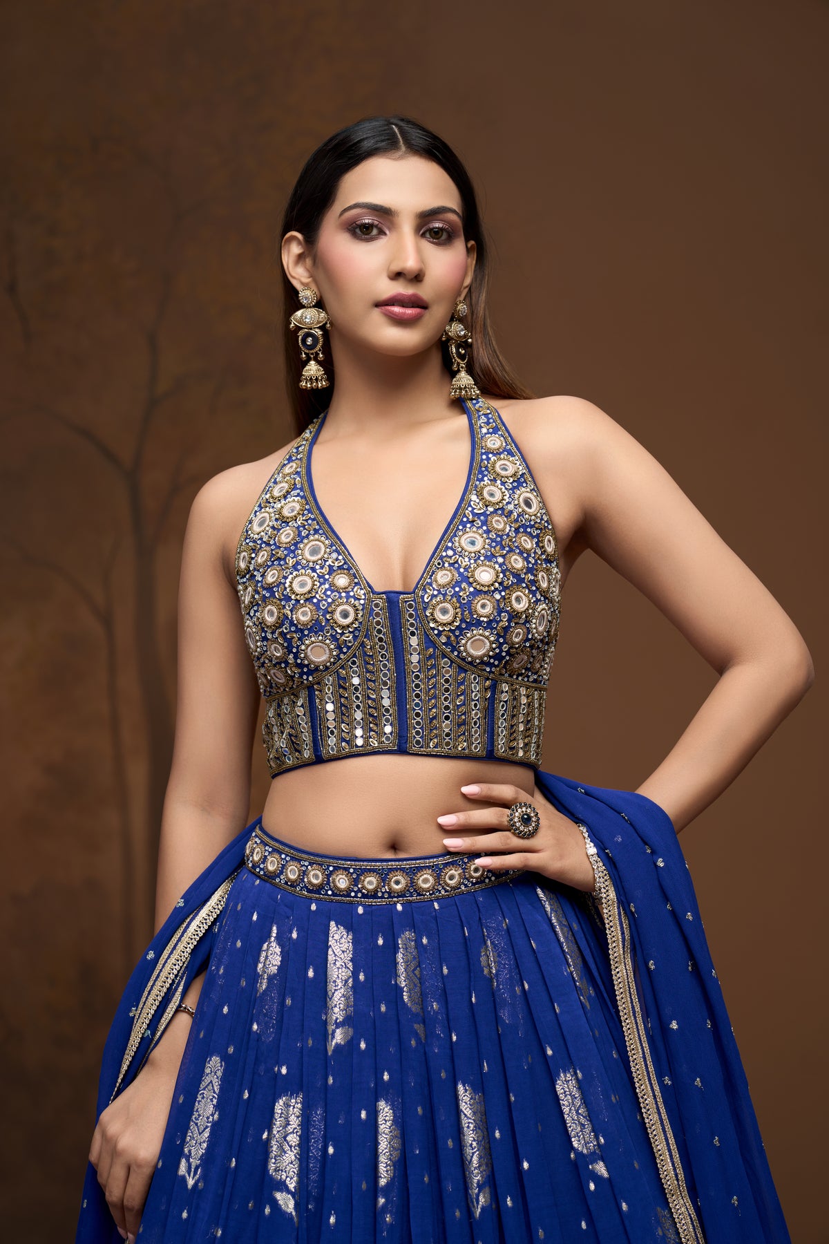 Stylish cobalt blue lehenga choli set perfect for sangeet, reception, engagement, and party wear celebrations.