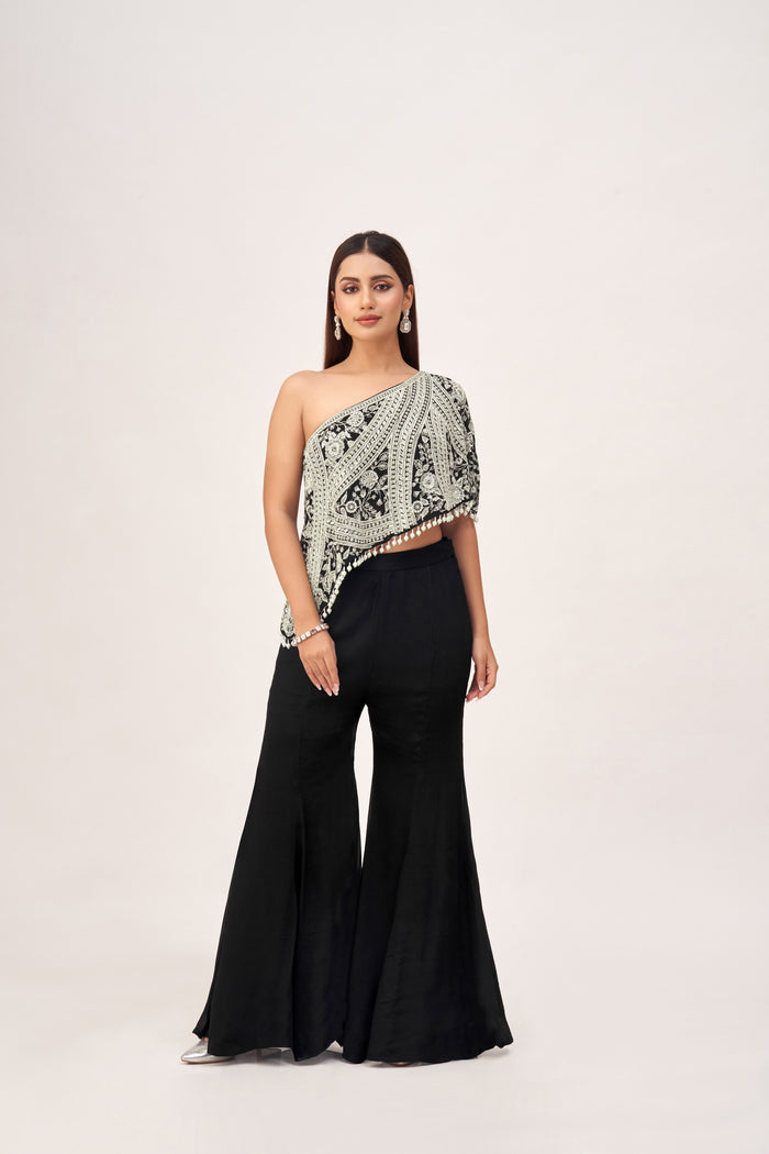 BLACK ONE SHOULDER SHARARA SET