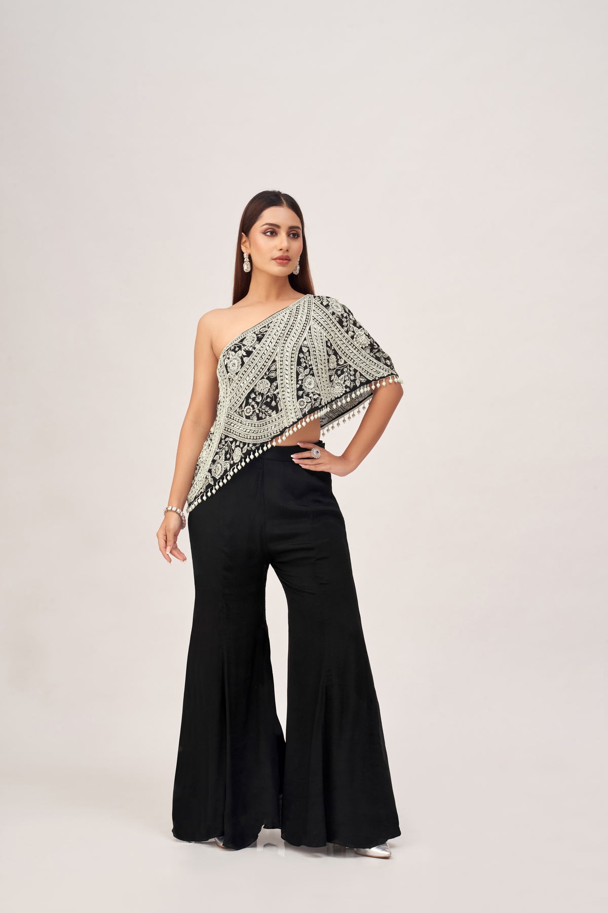 BLACK ONE SHOULDER SHARARA SET