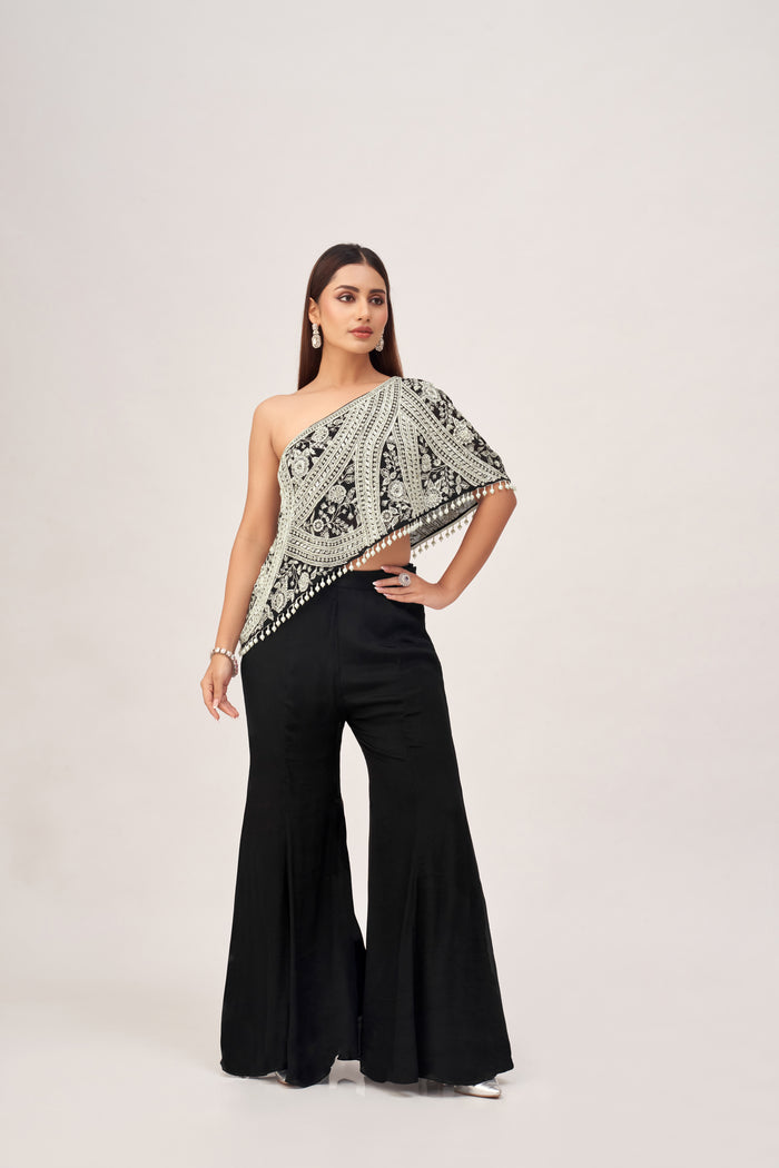 BLACK ONE SHOULDER SHARARA SET
