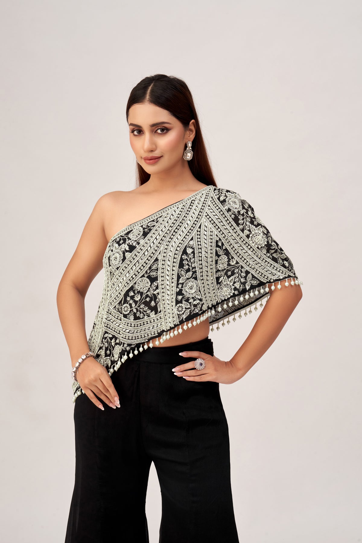 BLACK ONE SHOULDER SHARARA SET