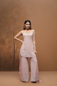 Pink Lucknowi embroidered georgette sharara set for women, elegant Indian ethnic wear
