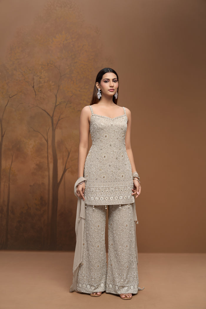 Ace Lucknowi embroidered georgette sharara set for women, elegant festive Indian ethnic wear