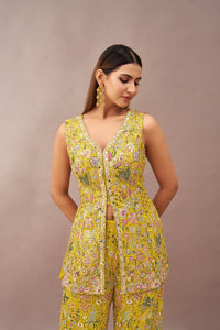 YELLOW GEORGETTE EMBROIDERED SHARARA SET