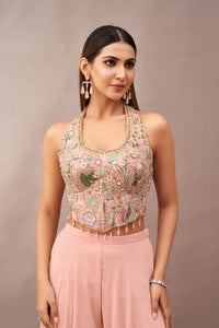 PINK HALTER NECK CORSET SHARARA SET | Nishly Fashion House