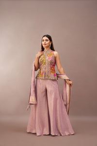 LAVENDER TISSUE SILK EMBROIDERED SHARARA SET