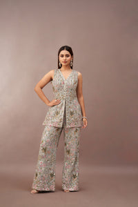 BLUE GEORGETTE EMBROIDERED SHARARA SET | Nishly Fashion House