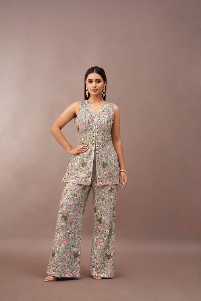 BLUE GEORGETTE EMBROIDERED SHARARA SET