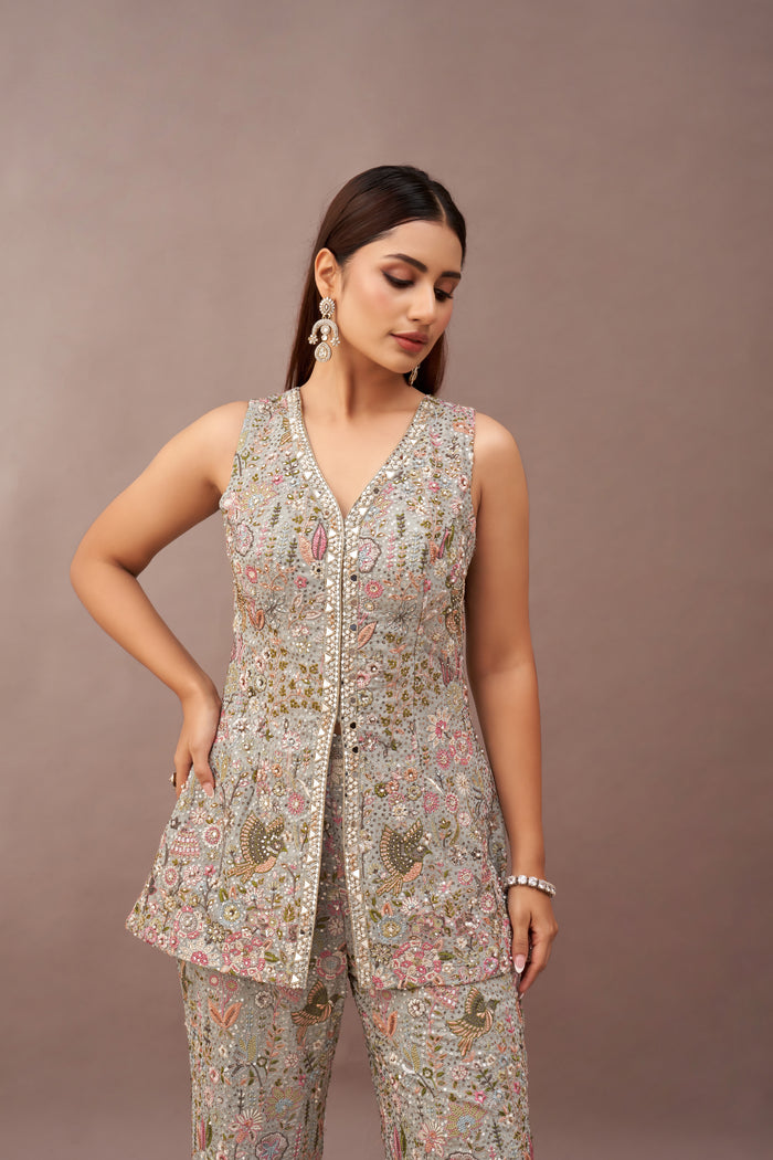 BLUE GEORGETTE EMBROIDERED SHARARA SET