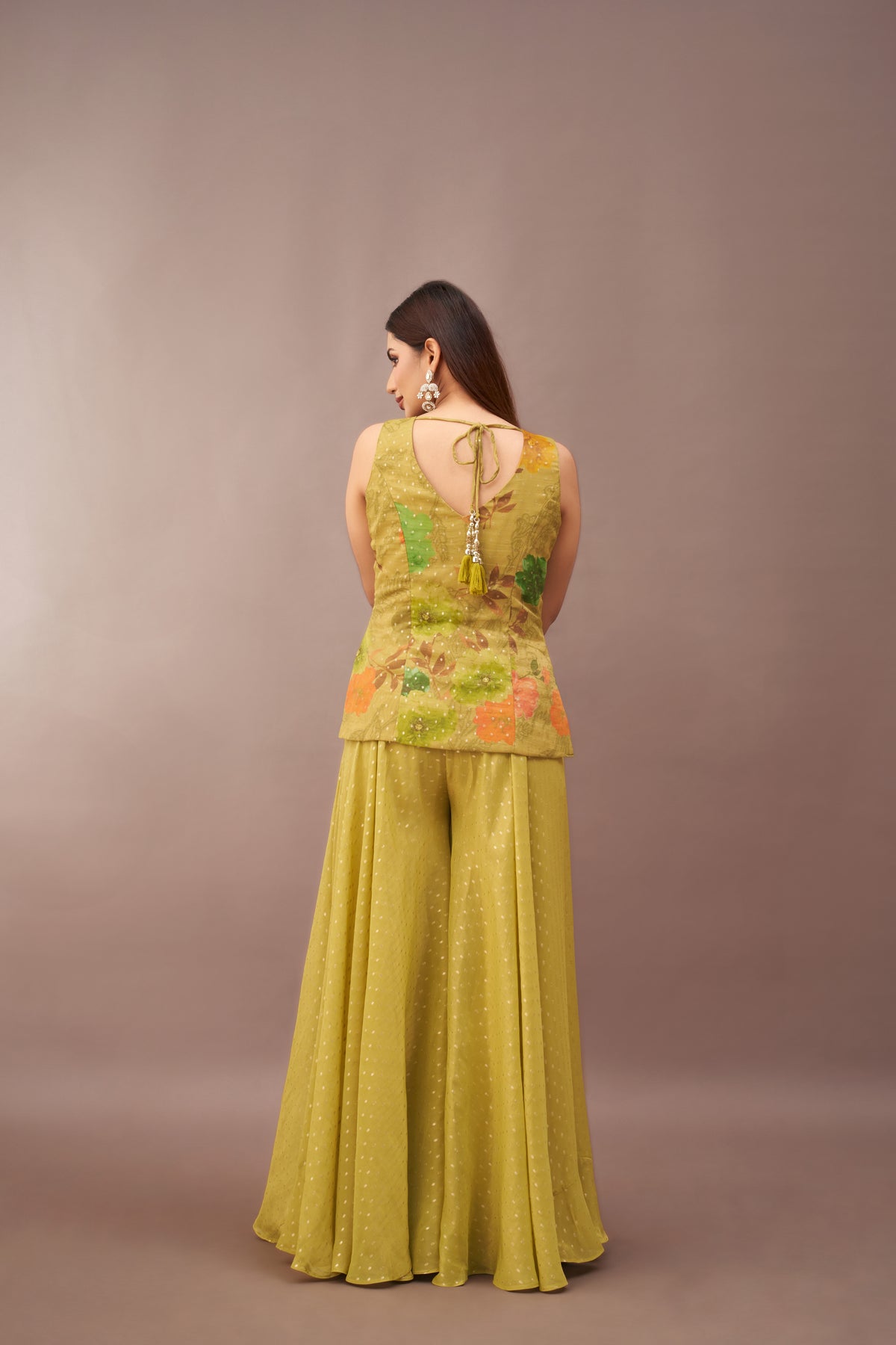 GREEN TISSUE MIRROR EMBROIDERED SHARARA SET | Nishly Fashion House