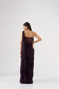 PURPLE SEQUINS EMBELLISHED CORSET PRE DRAPED SAREE | Nishly Fashion House