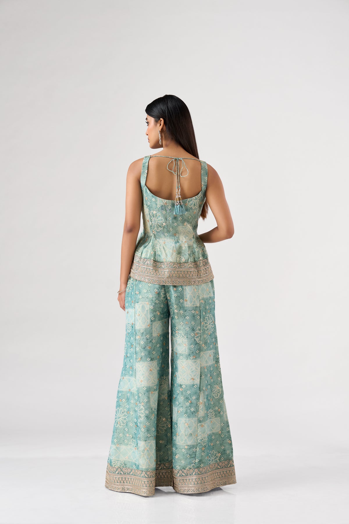 BLUE EMBROIDERED BANDHANI PRINT SHARARA SET | Nishly Fashion House
