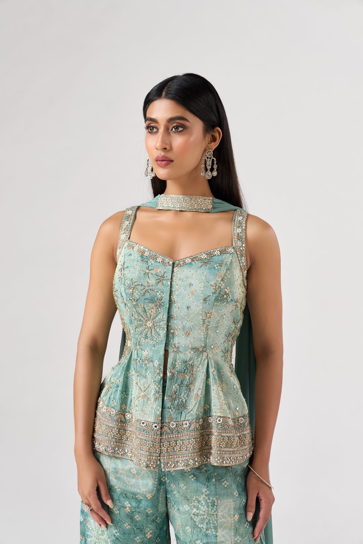 BLUE EMBROIDERED BANDHANI PRINT SHARARA SET | Nishly Fashion House