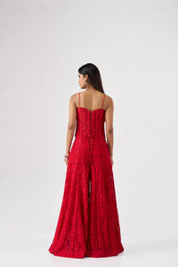RED SEQUINS EMBELLISHED CORSET SHARARA SET