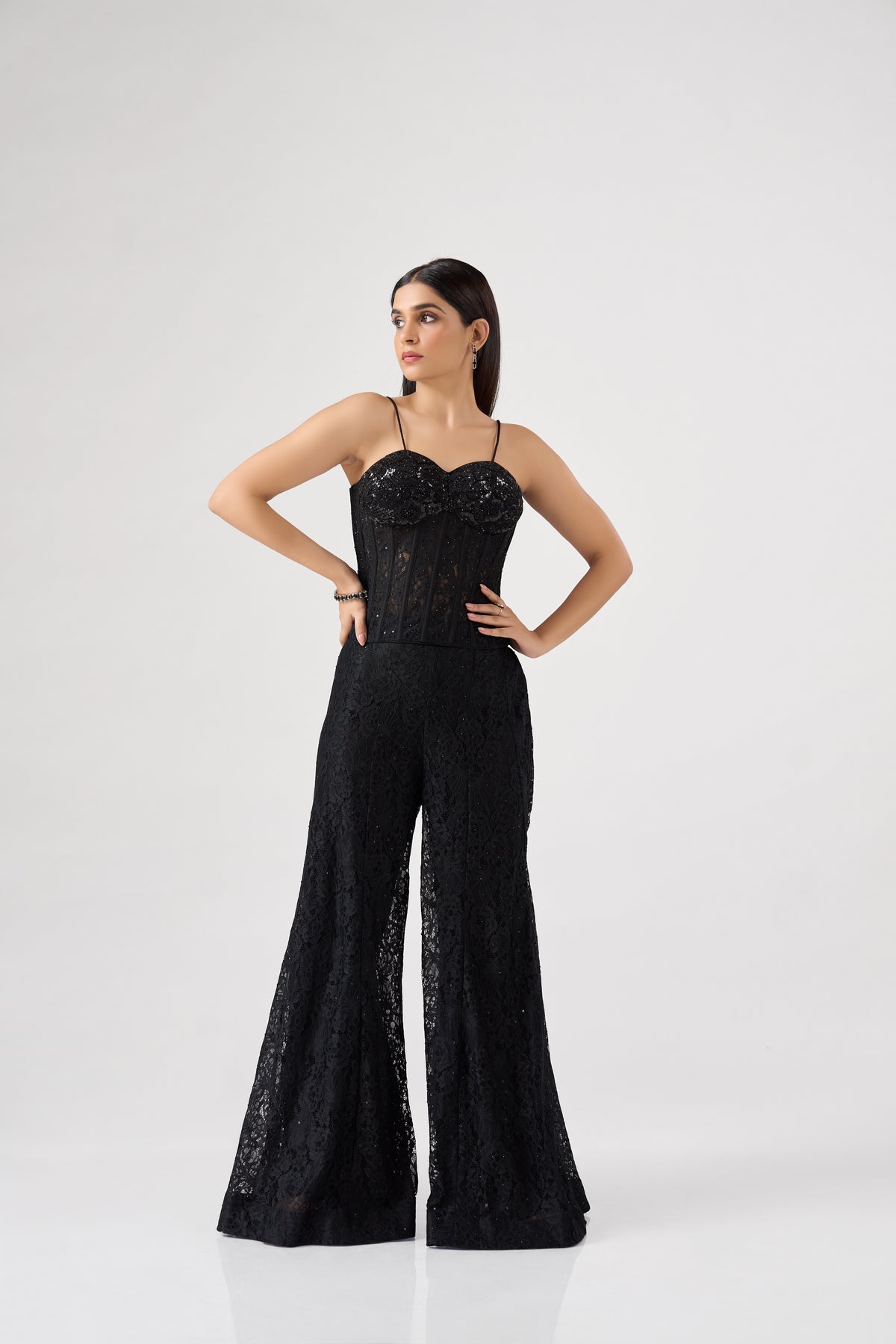 BLACK SEQUINS EMBELLISHED CORSET SHARARA SET | Nishly Fashion House