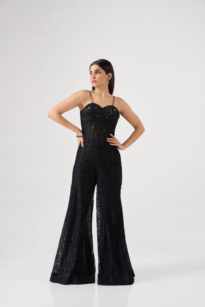 BLACK SEQUINS EMBELLISHED CORSET SHARARA SET | Nishly Fashion House