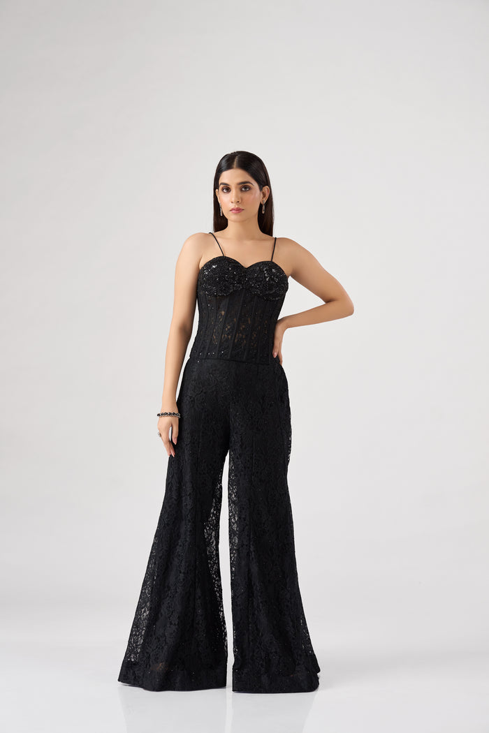 BLACK SEQUINS EMBELLISHED CORSET SHARARA SET | Nishly Fashion House
