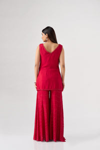 RED GEORGETTE EMBROIDERED SHARARA SET