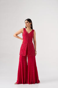 RED GEORGETTE EMBROIDERED SHARARA SET