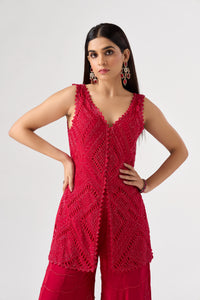 RED GEORGETTE EMBROIDERED SHARARA SET