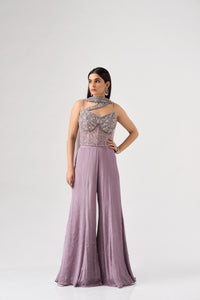 LILAC SEQUINS EMBROIDERED CORSET SHARARA SET | Nishly Fashion House