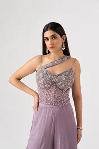 LILAC SEQUINS EMBROIDERED CORSET SHARARA SET | Nishly Fashion House