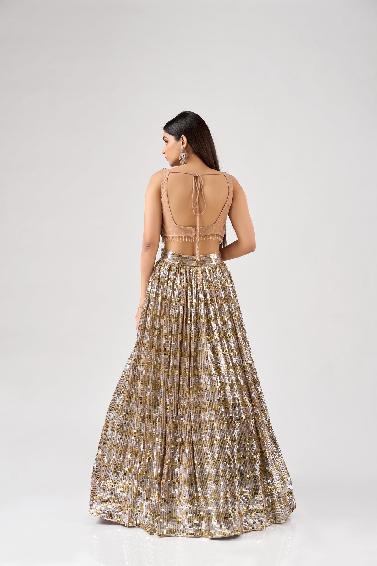 ROSE GOLD SEQUINS EMBROIDERED LEHENGA SET