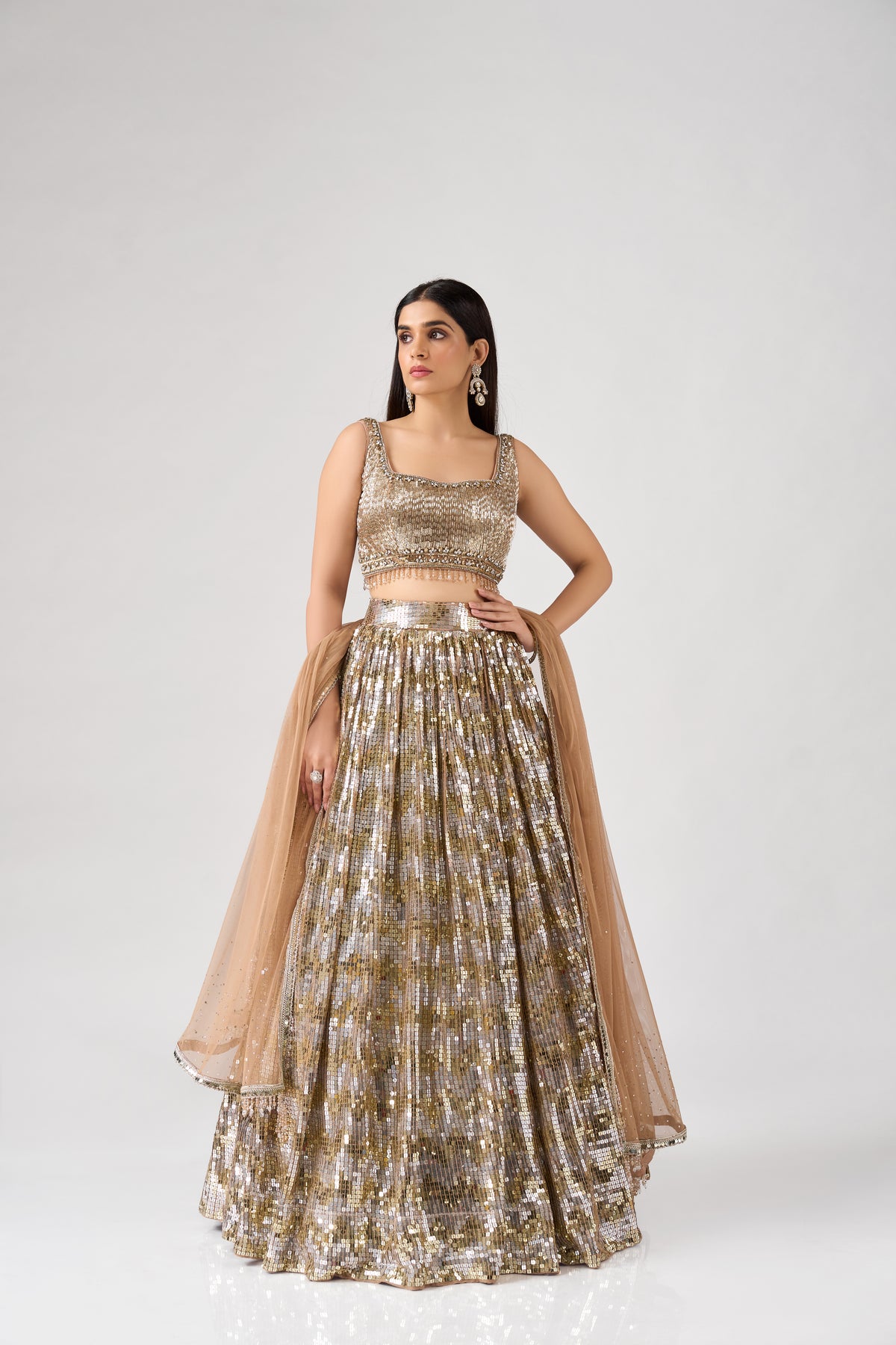 ROSE GOLD SEQUINS EMBROIDERED LEHENGA SET