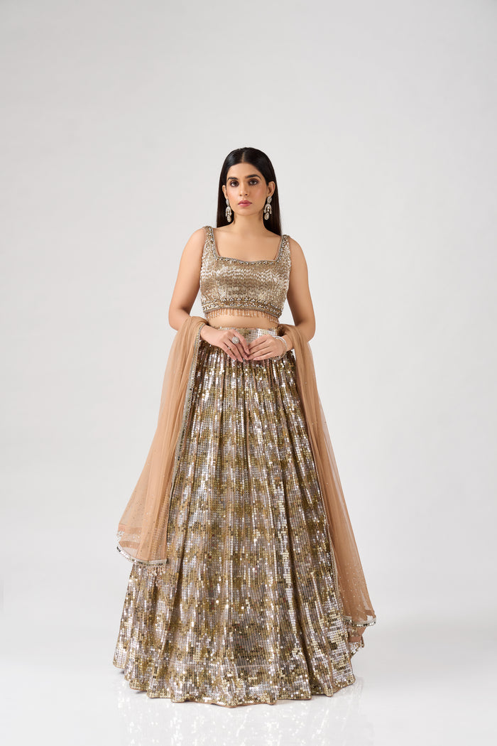 ROSE GOLD SEQUINS EMBROIDERED LEHENGA SET