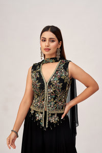 BLACK EMBROIDERED SHARARA SET WITH INTRICATE EMBROIDERY